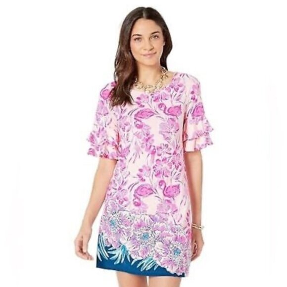 Lilly Pulitzer Lula coral Reef Flamingle Engineer Dress Small - Picture 1 of 11